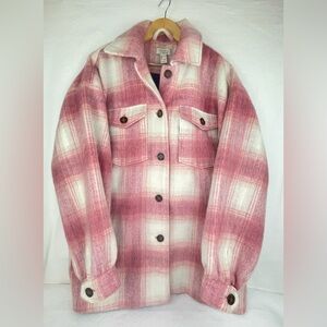 Forever 21 Plaid Jacket Women’s L Oversized Shacket Wool Blend Pink White